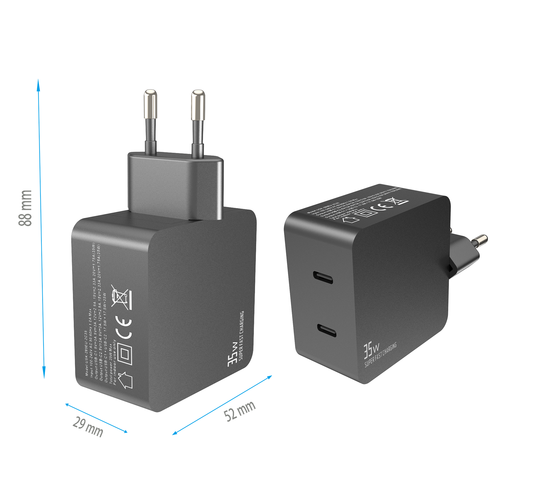PD35W charger,2*USB-CF Ports
