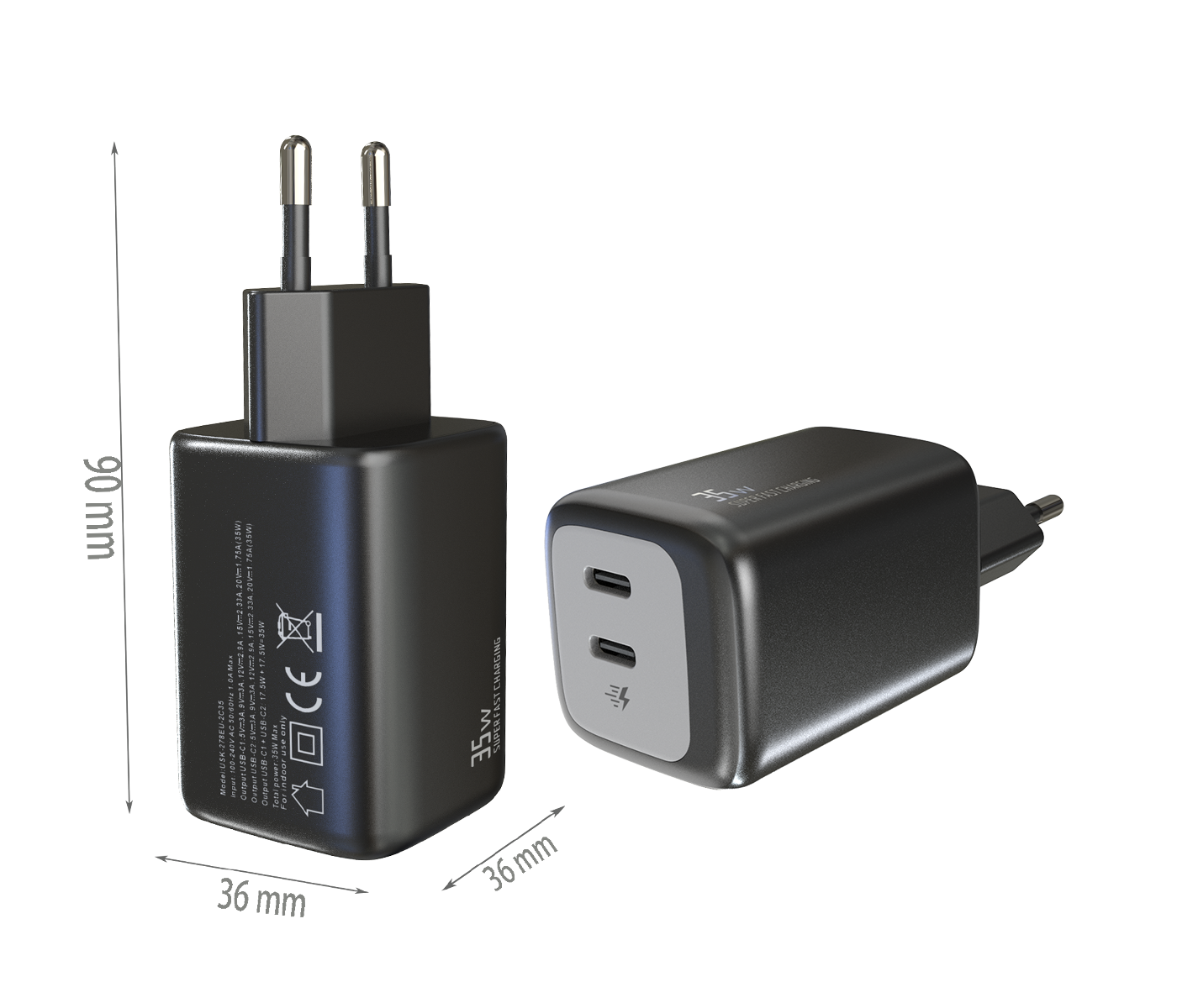 PD35W charger,2*USB-CF Ports