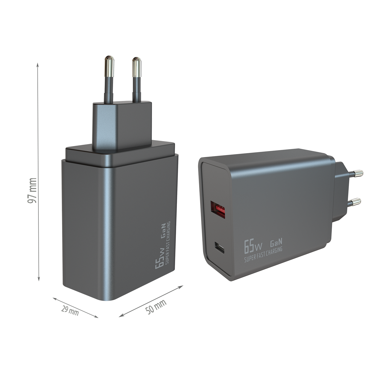 PD65W charger,1*USB-AF Port & 1*USB-CF Port