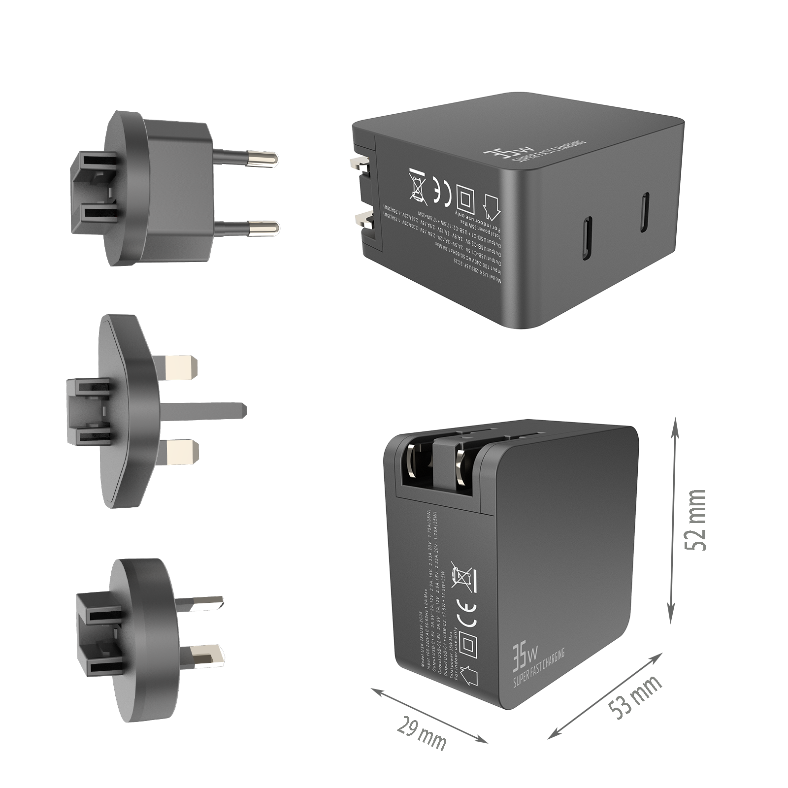PD35W Travel charger,2*USB-CF Ports