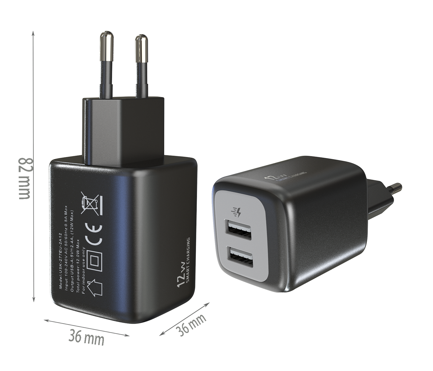 12W charger,2*USB-AF Ports