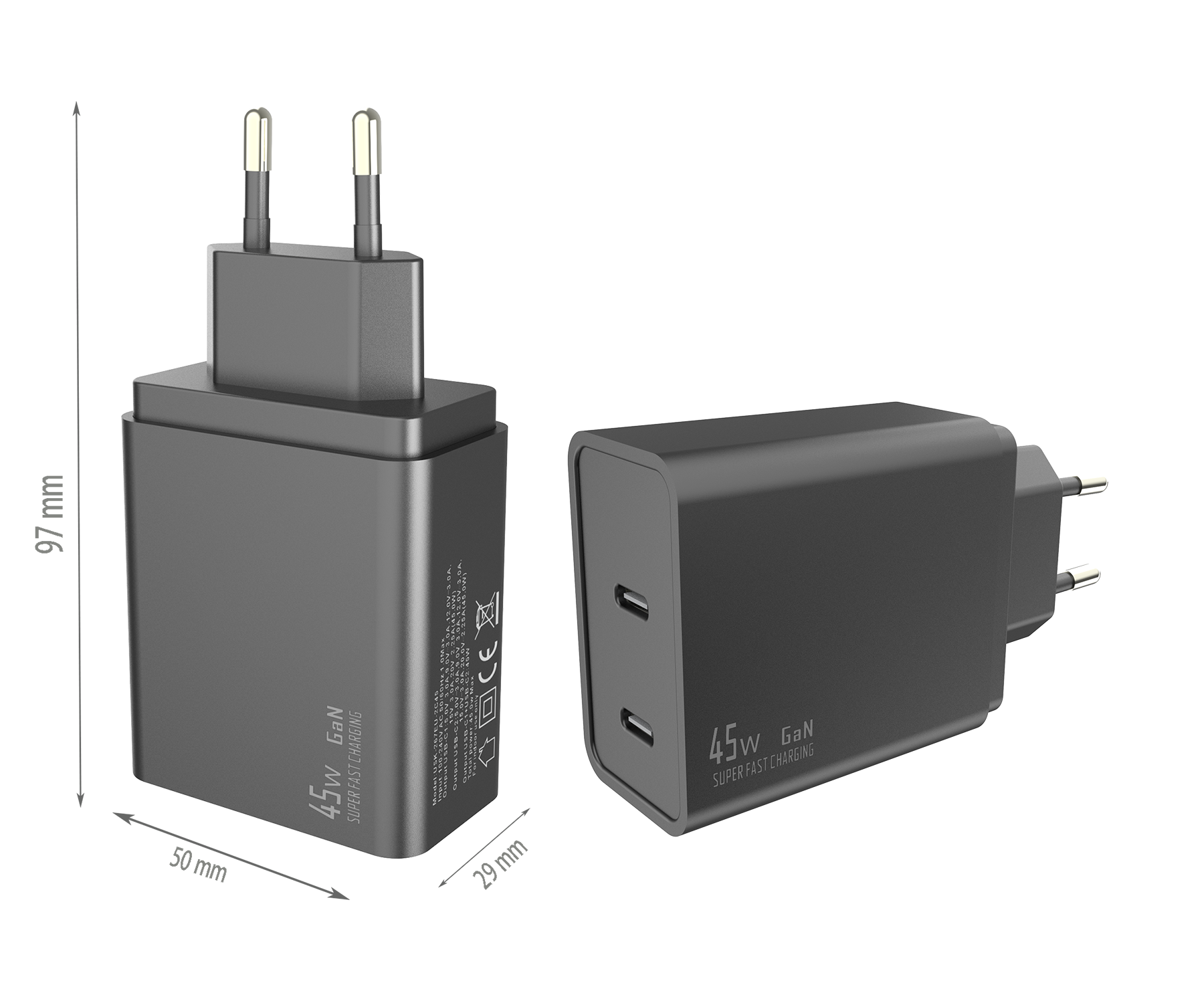PD45W charger,2*USB-CF Ports