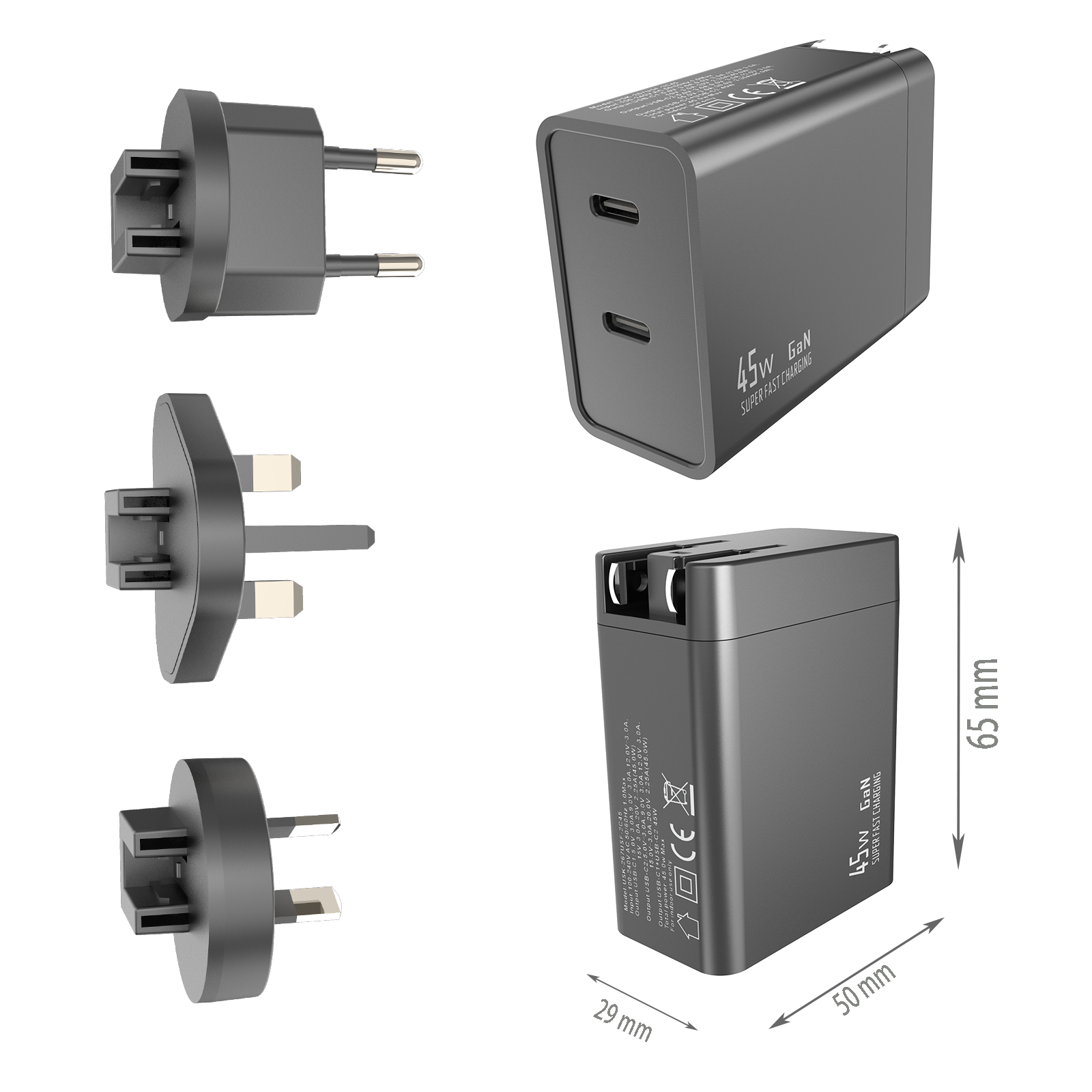 PD45W Travel charger,2*USB-CF Ports