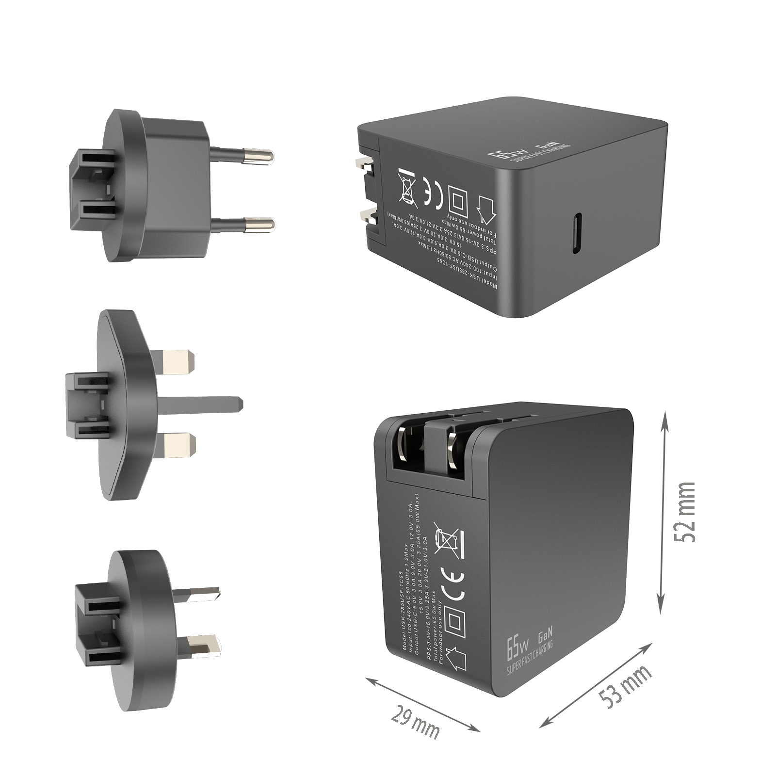 PD65W Travel charger,1*USB-CF Port