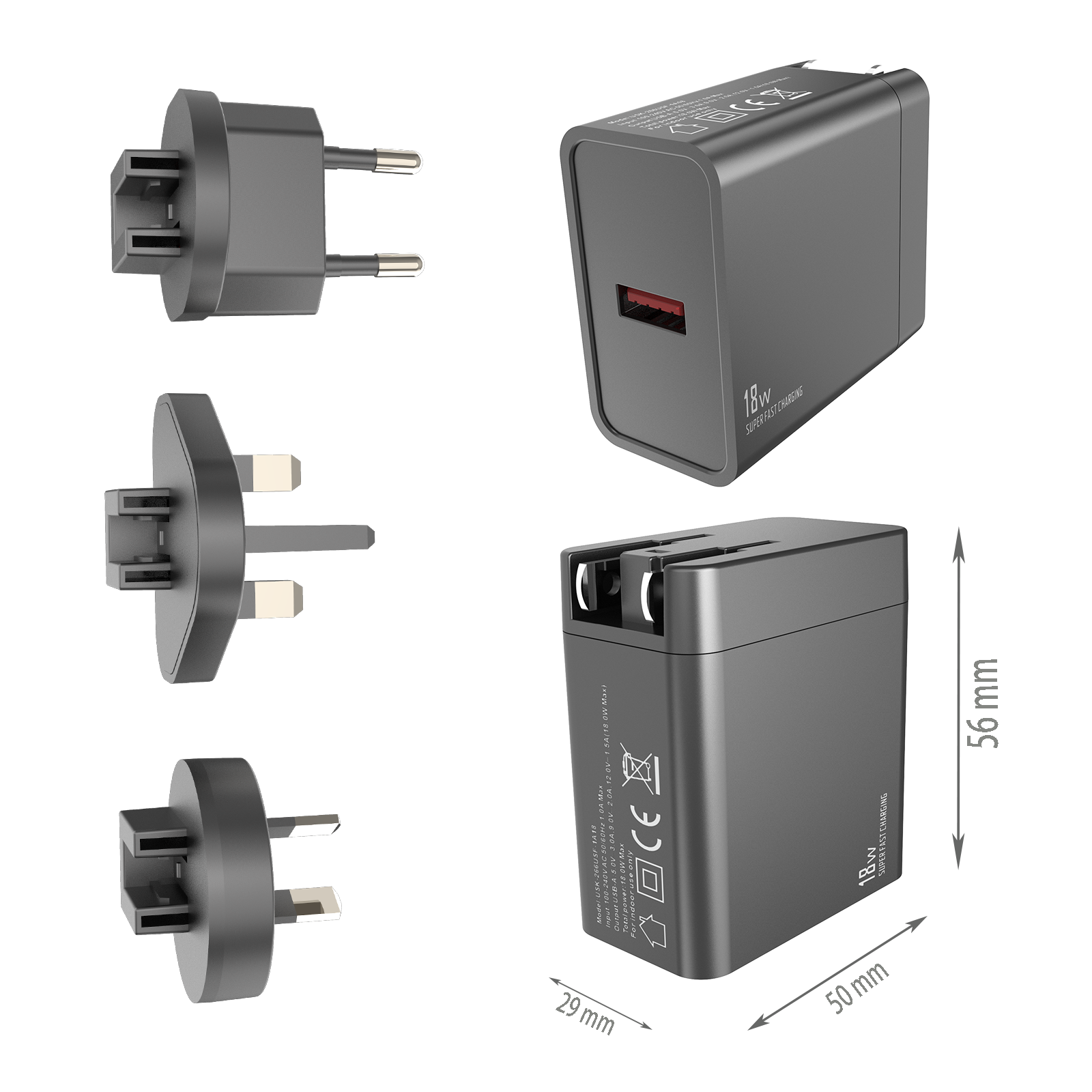 QC18W Travel charger,1*USB-AF Port