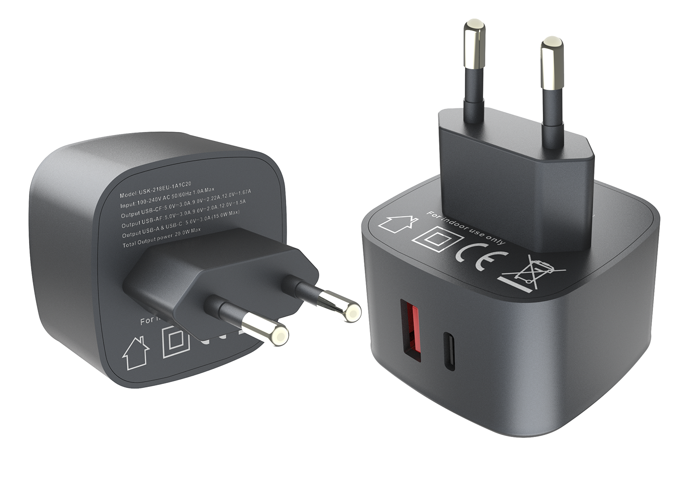 PD20W charger,1*USB-AF Port & 1*USB-CF Port