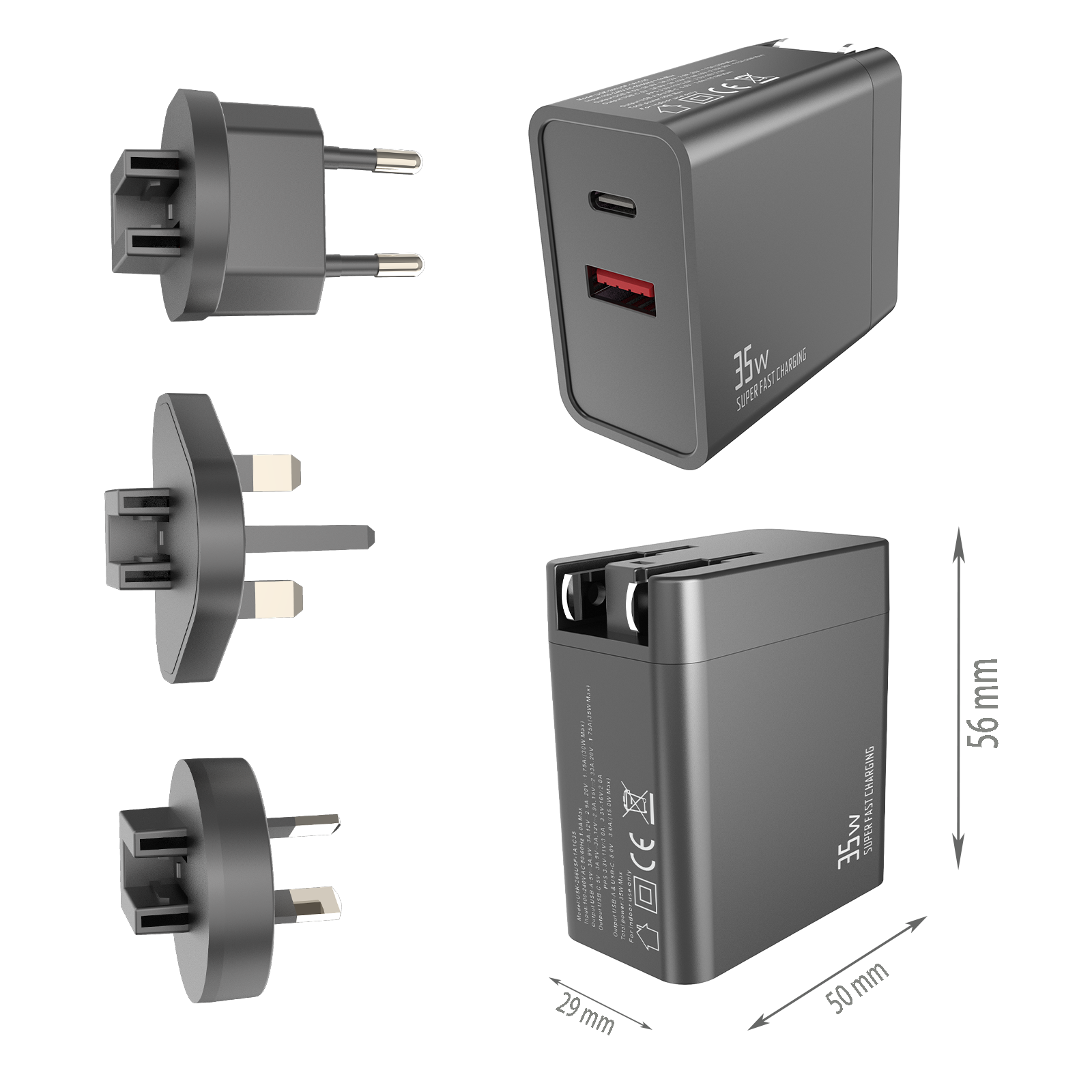 PD35W Travel charger,1*USB-AF Port & 1*USB-CF Port