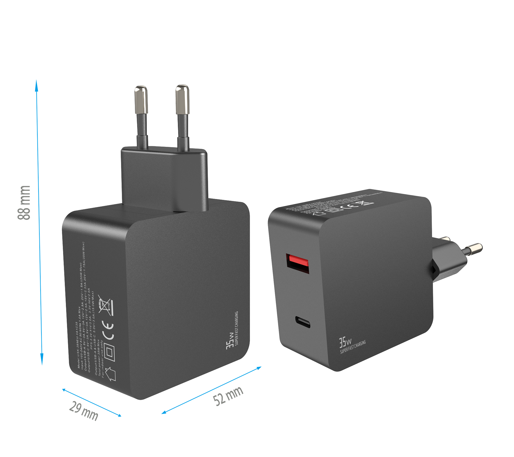PD35W charger,1*USB-AF Port & 1*USB-CF Port