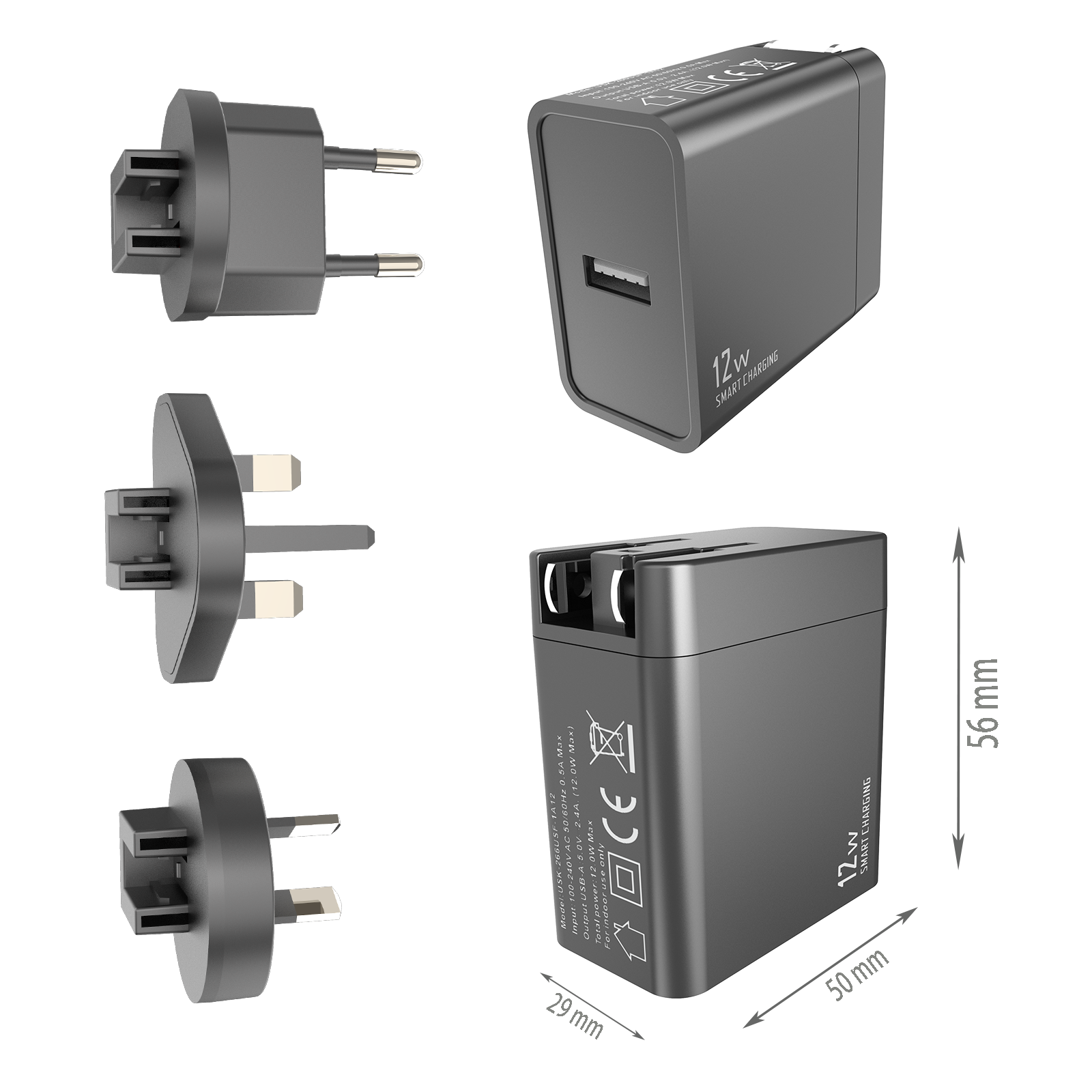12W Travel charger,1*USB-AF Port