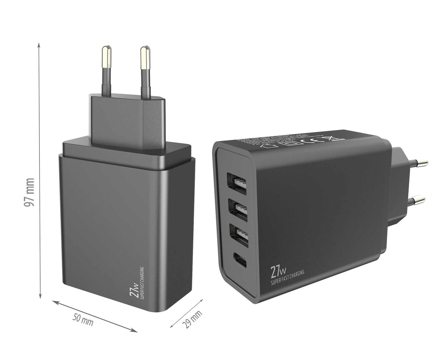 27W charger,3*USB-AF Port & 1*USB-CF Port