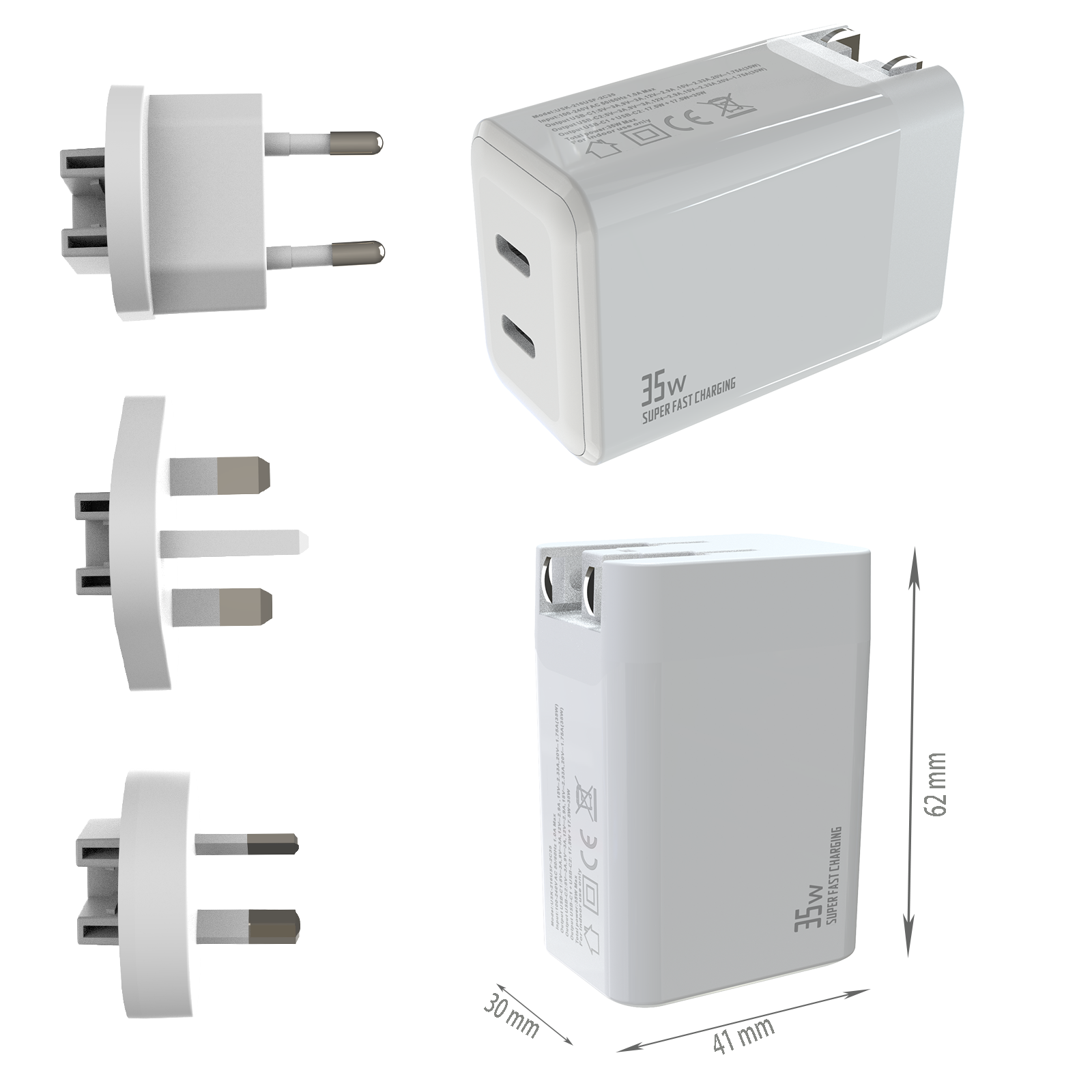 PD35W Travel charger,2*USB-CF Ports