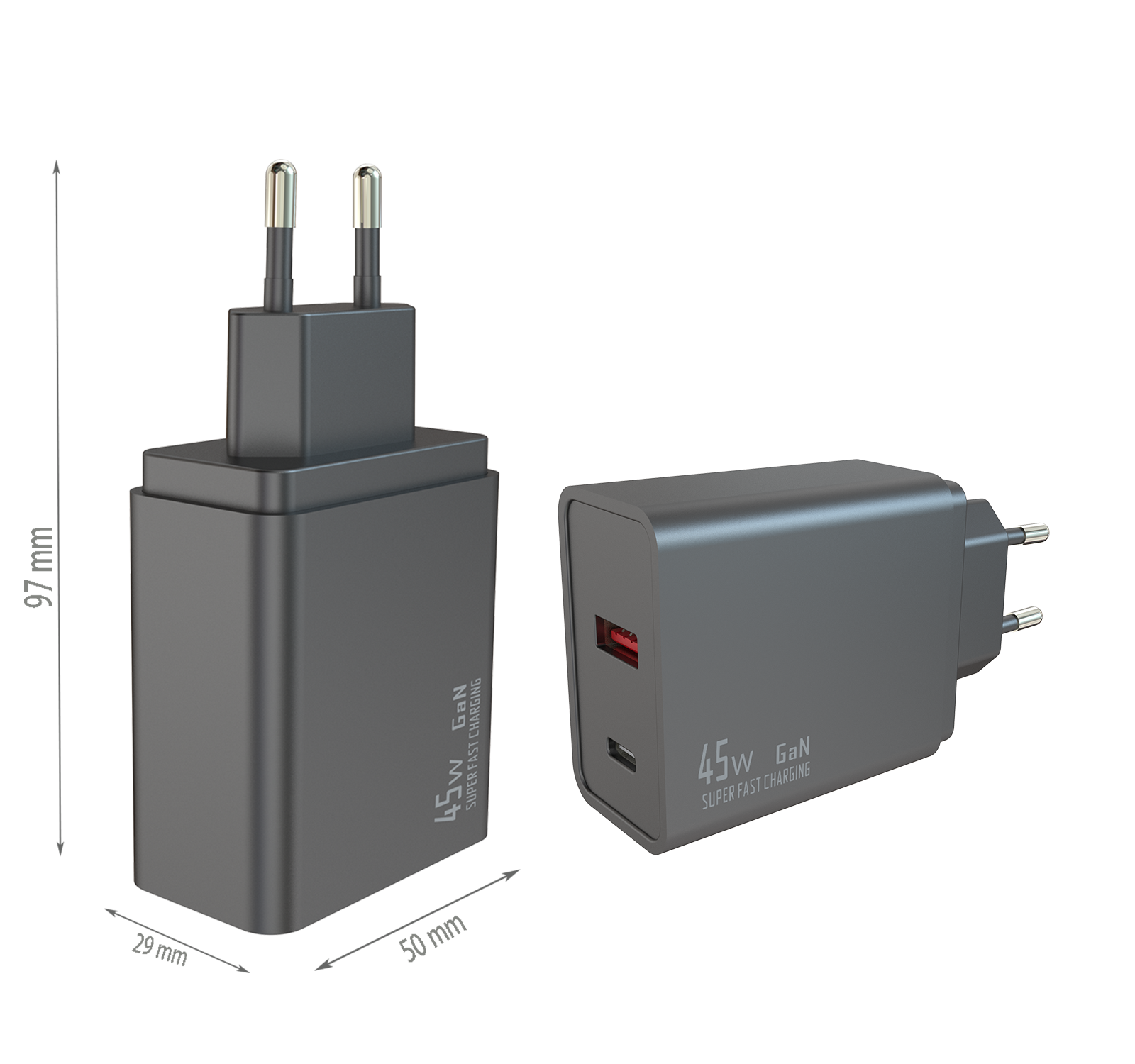PD45W charger,1*USB-AF Port & 1*USB-CF Port