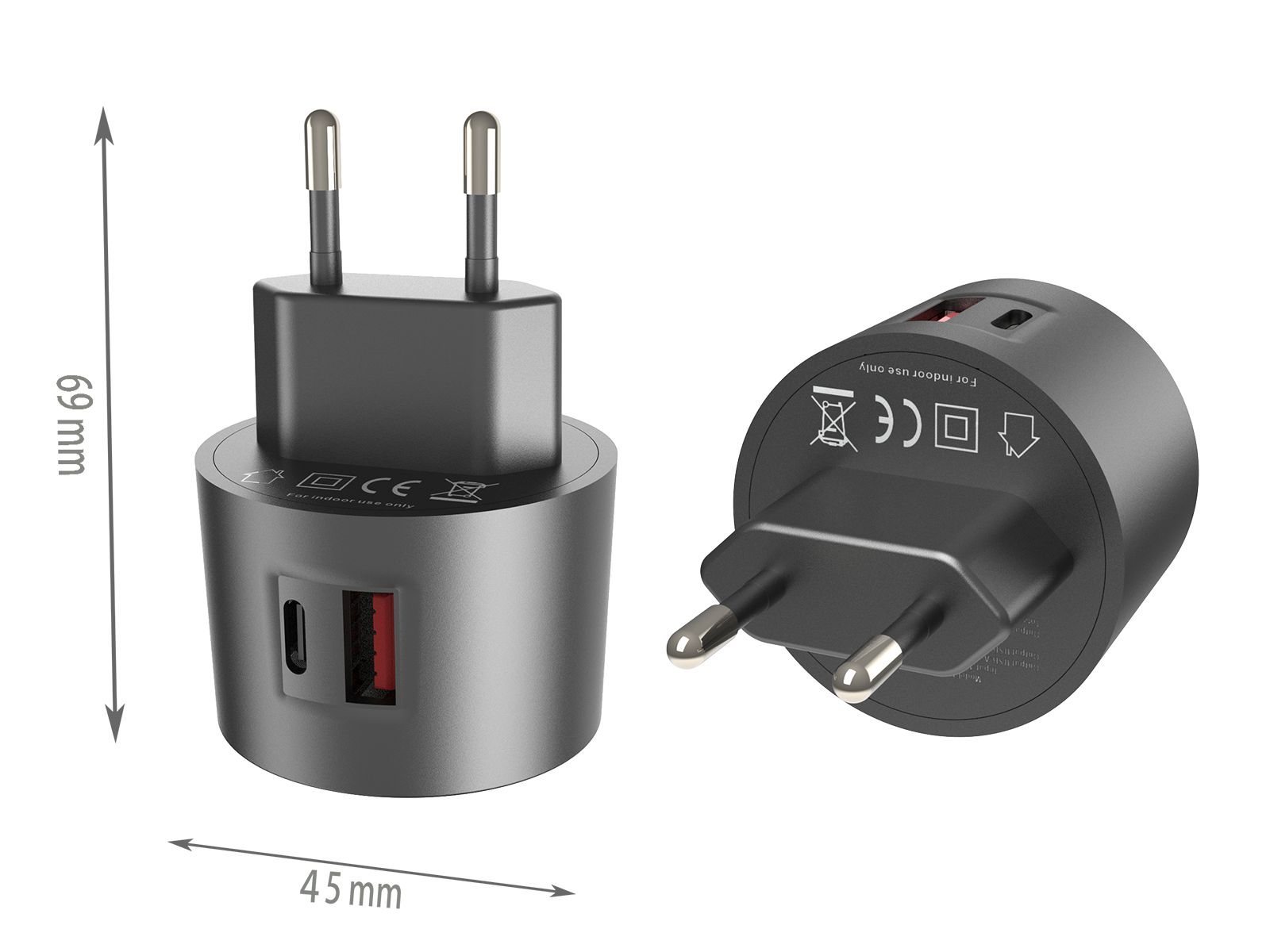 PD20W charger,1*USB-AF Port & 1*USB-CF Port