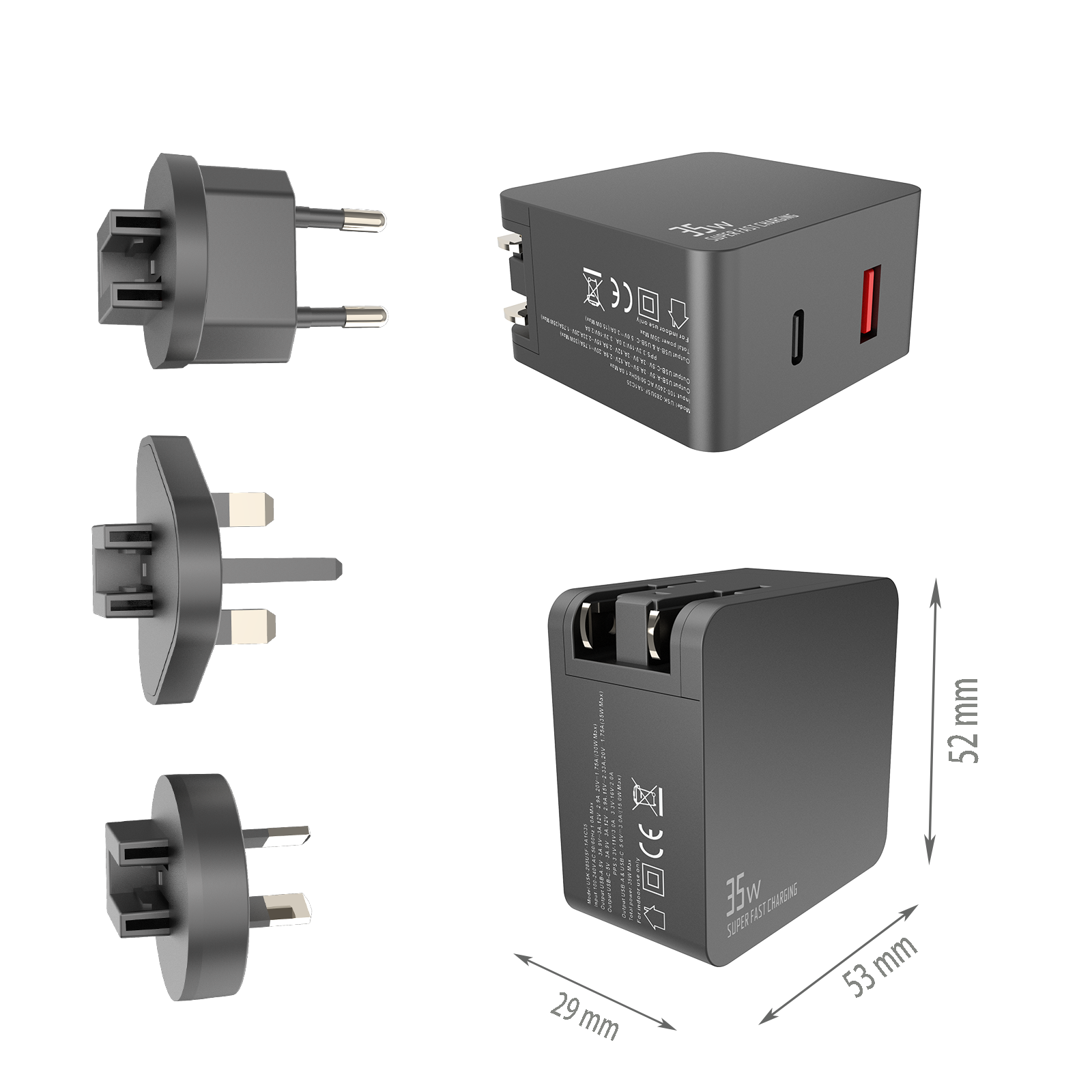 PD35W Travel charger,1*USB-AF Port & 1*USB-CF Port