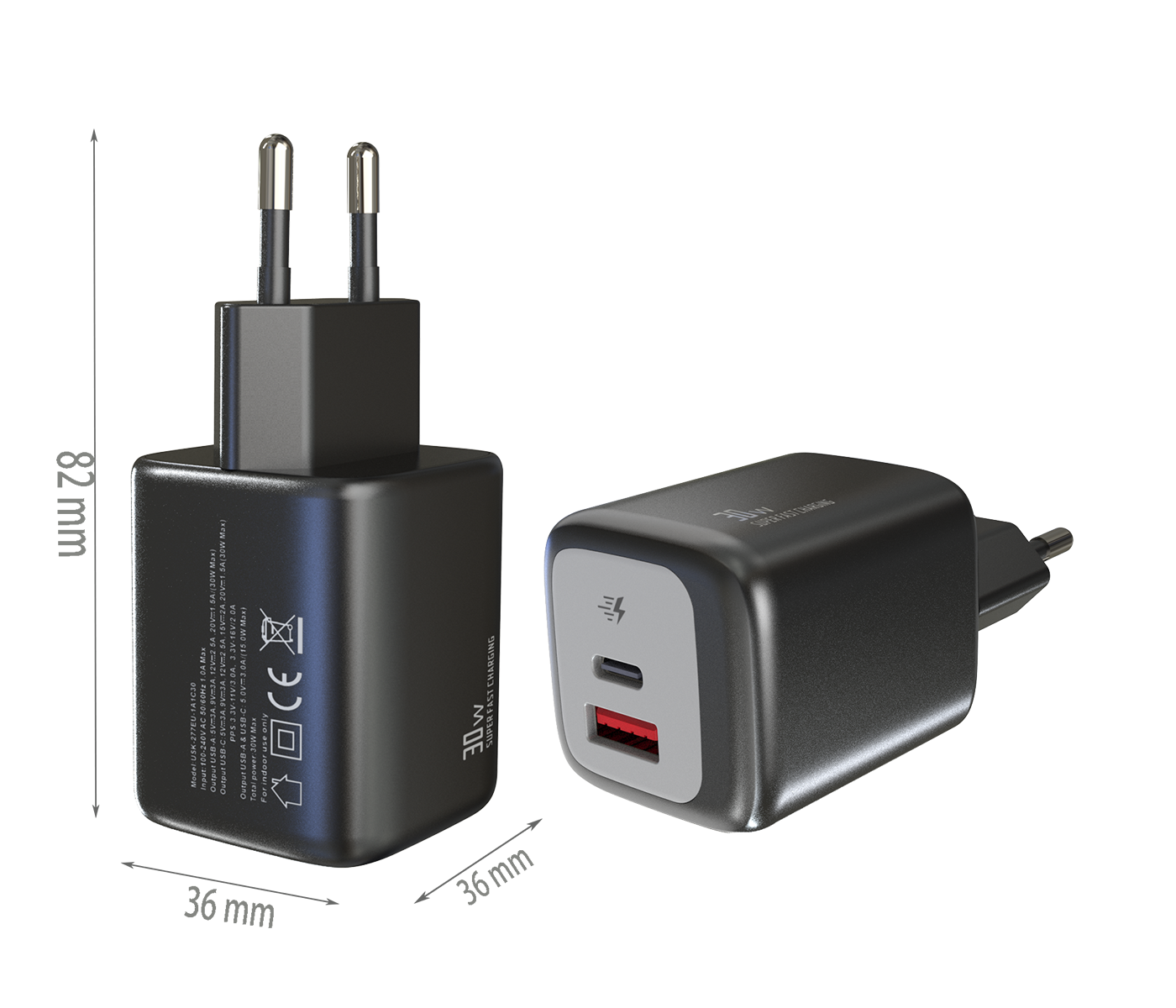 PD30W charger,1*USB-AF Port & 1*USB-CF Port