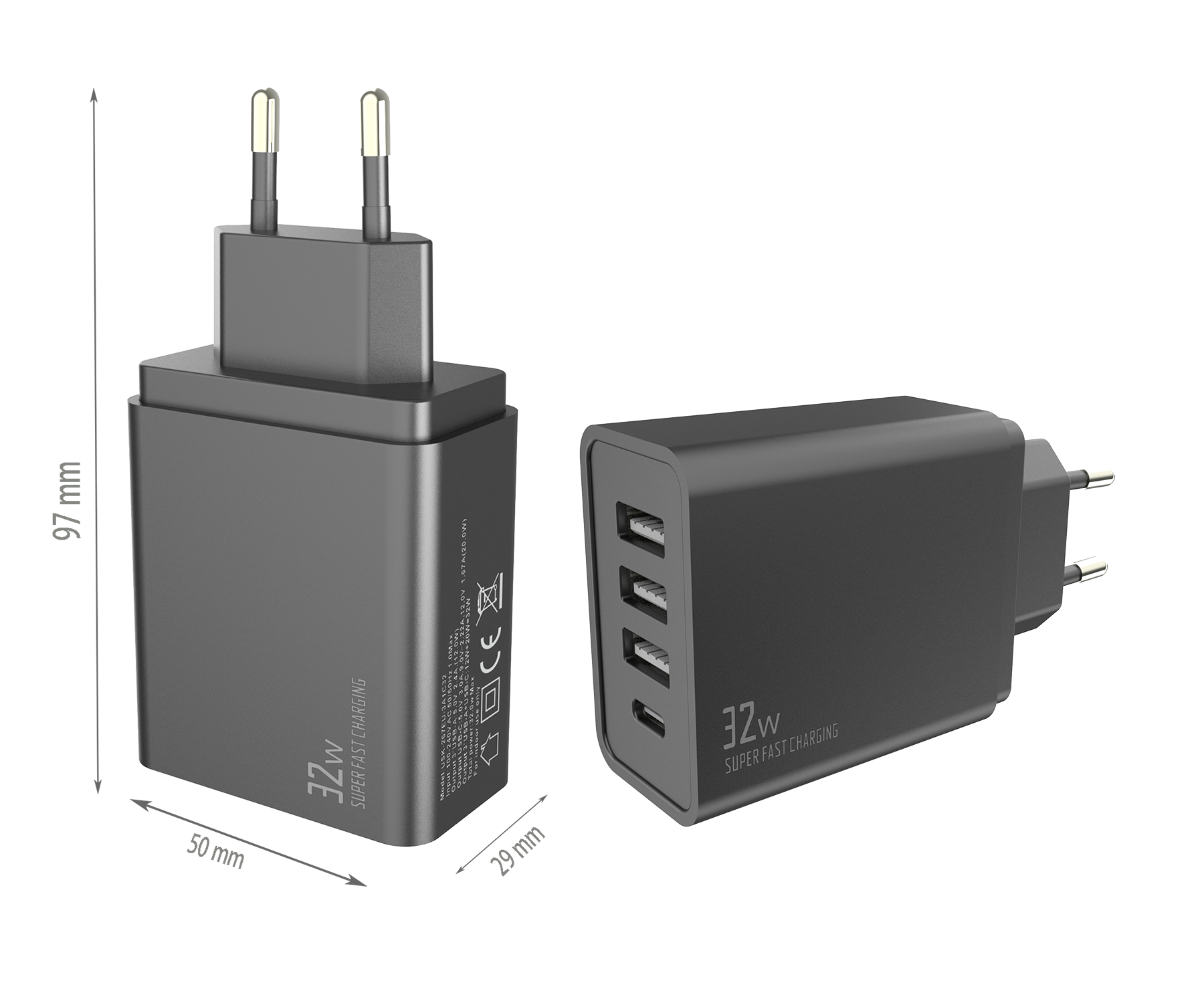 32W charger,3*USB-AF Ports & 1*USB-CF Port