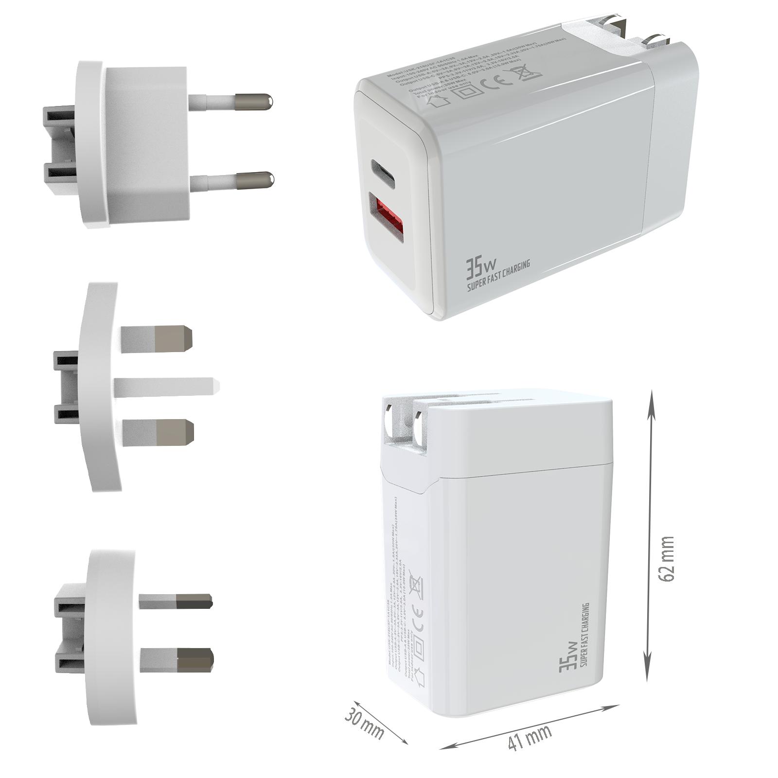 PD35W Travel charger,1*USB-AF Port & 1*USB-CF Port