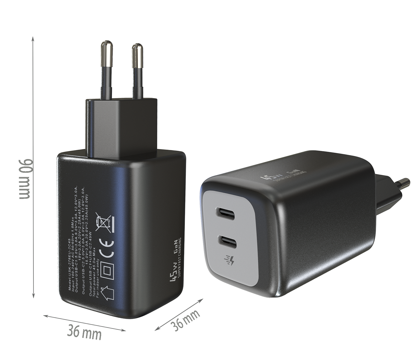 PD45W charger,2*USB-CF Ports