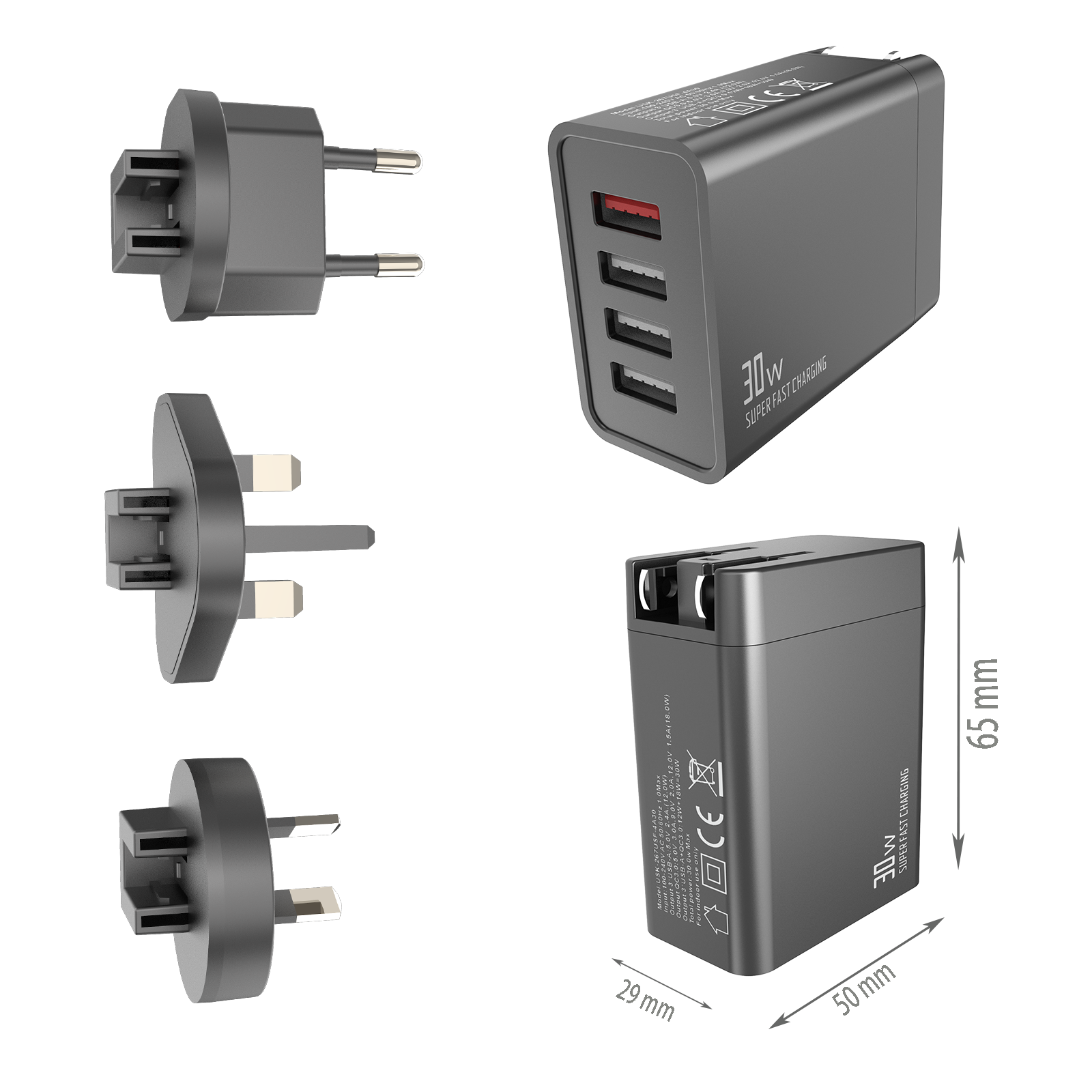 30W Travel charger,4*USB-AF Ports