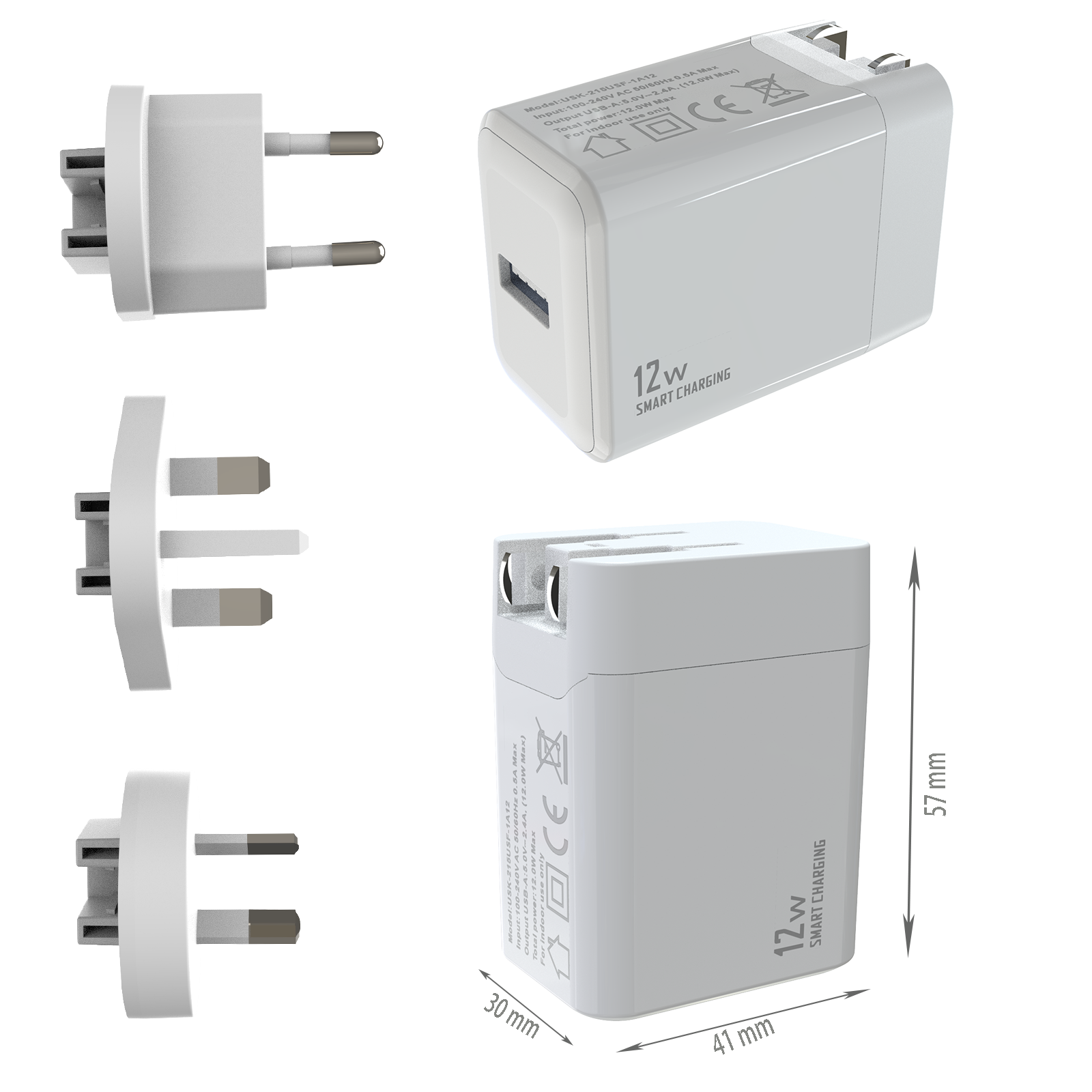 12W Travel charger,1*USB-AF Port