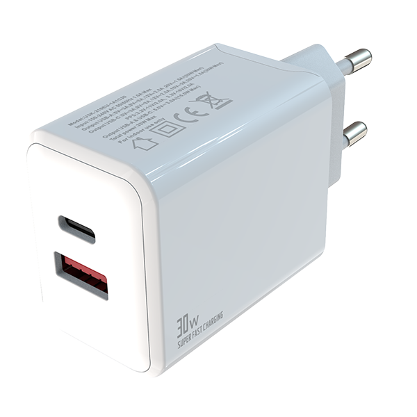 PD30W charger,1*USB-AF Port & 1*USB-CF Port