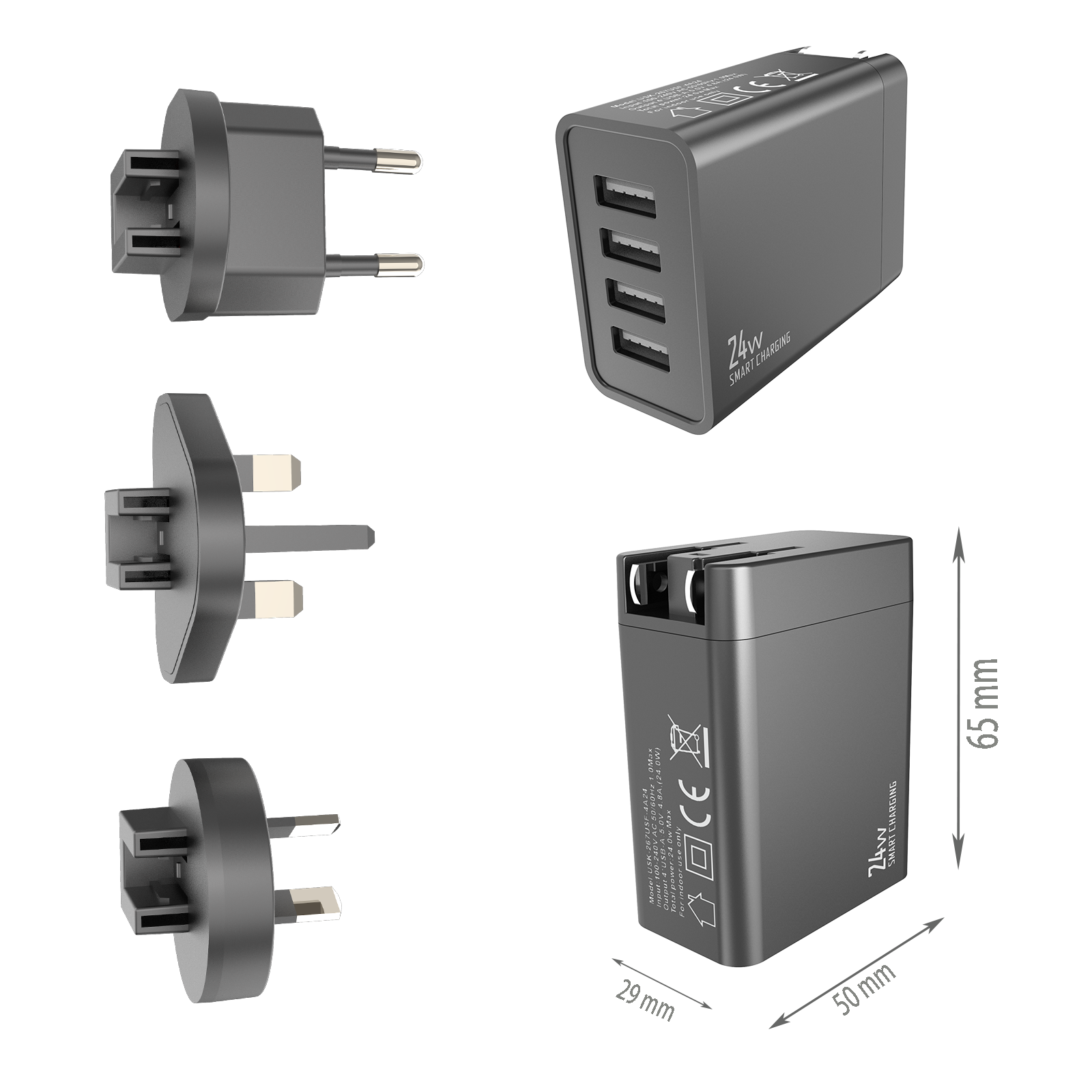 24W Travel charger,4*USB-AF Port