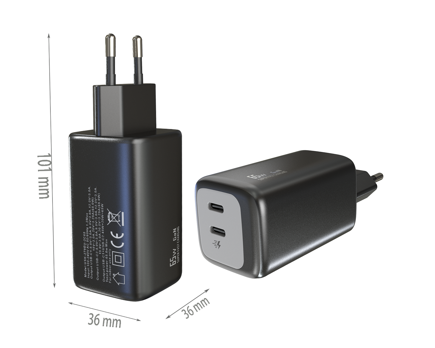 PD65W charger,2*USB-CF Ports