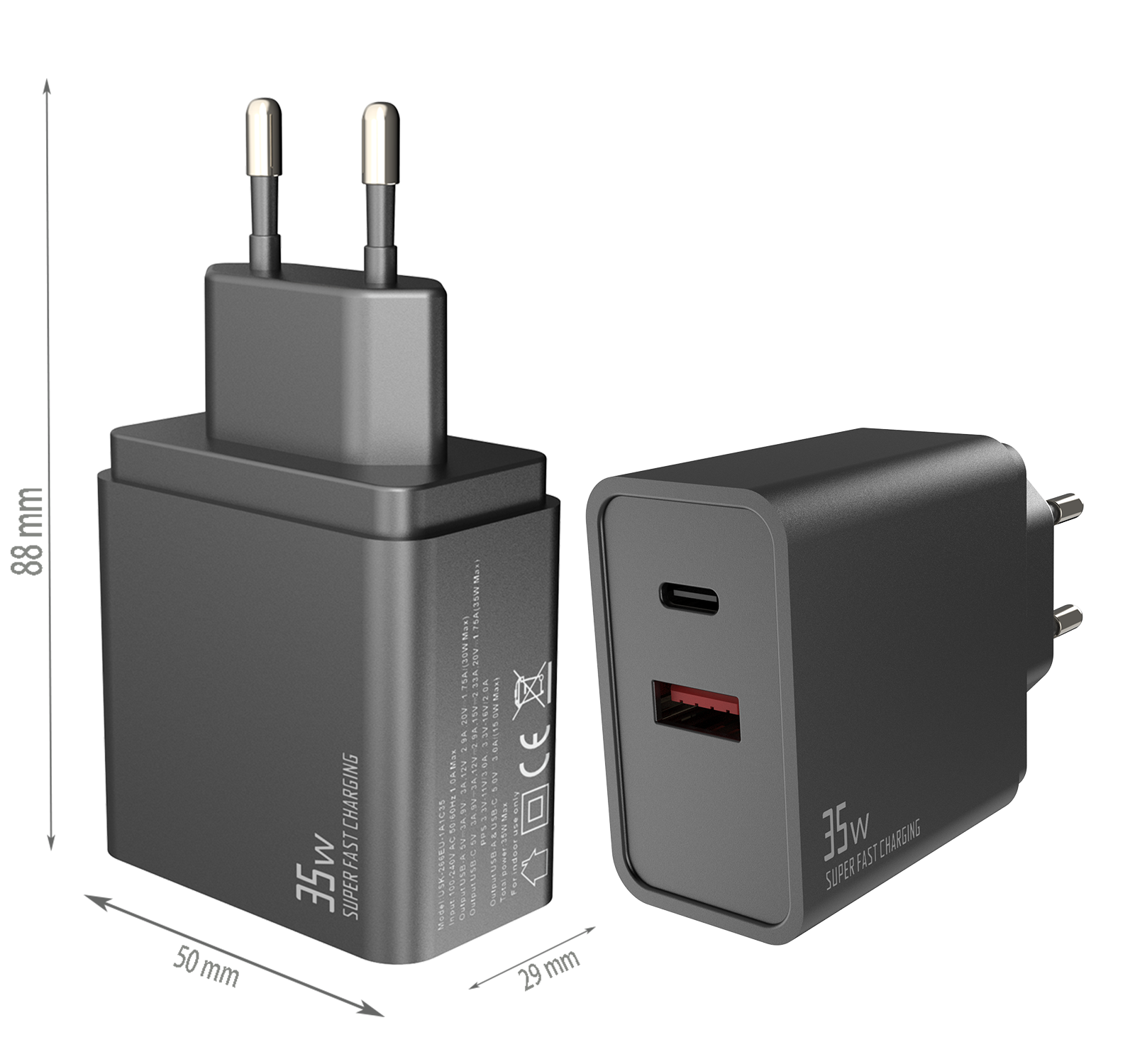 PD35W charger,1*USB-AF Port & 1*USB-CF Port