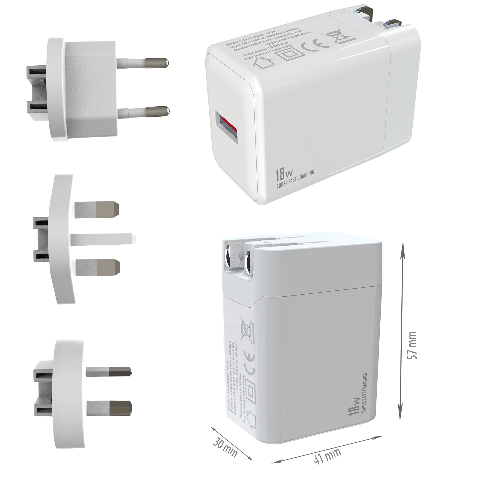 QC18W Travel charger,1*USB-AF Port