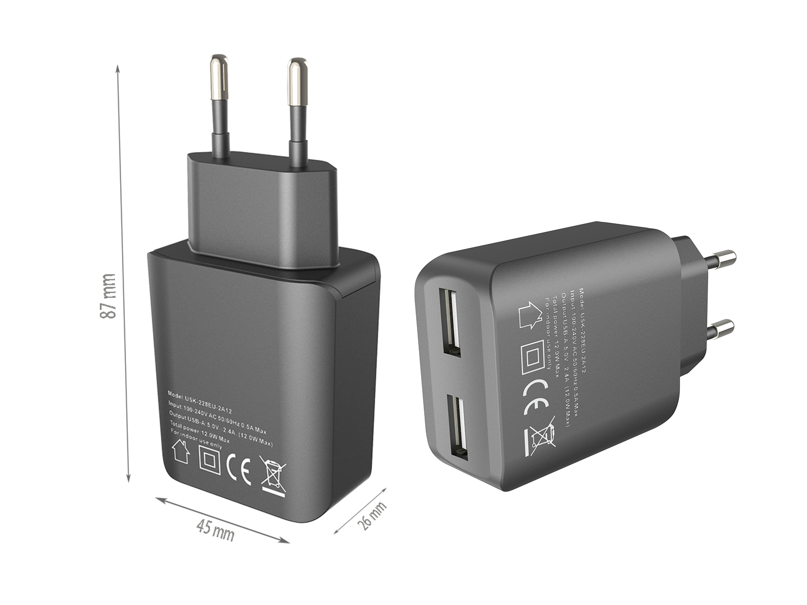 12W charger,2*USB-AF Ports