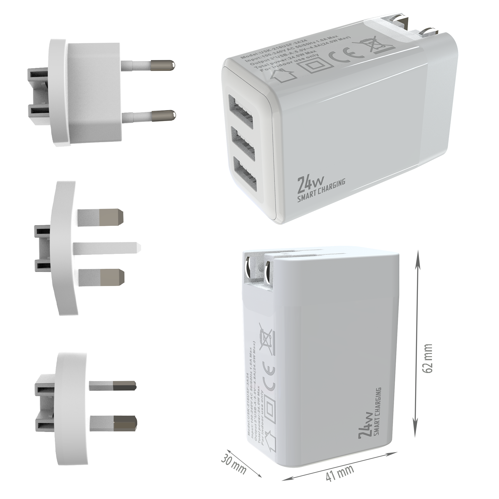 24W Travel charger,3*USB-AF Ports