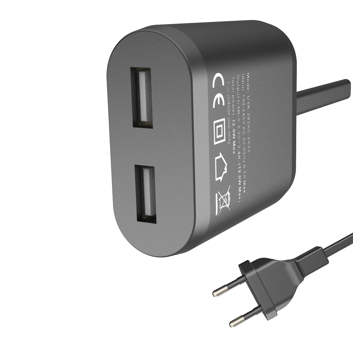 12W charger,2*USB-AF Ports